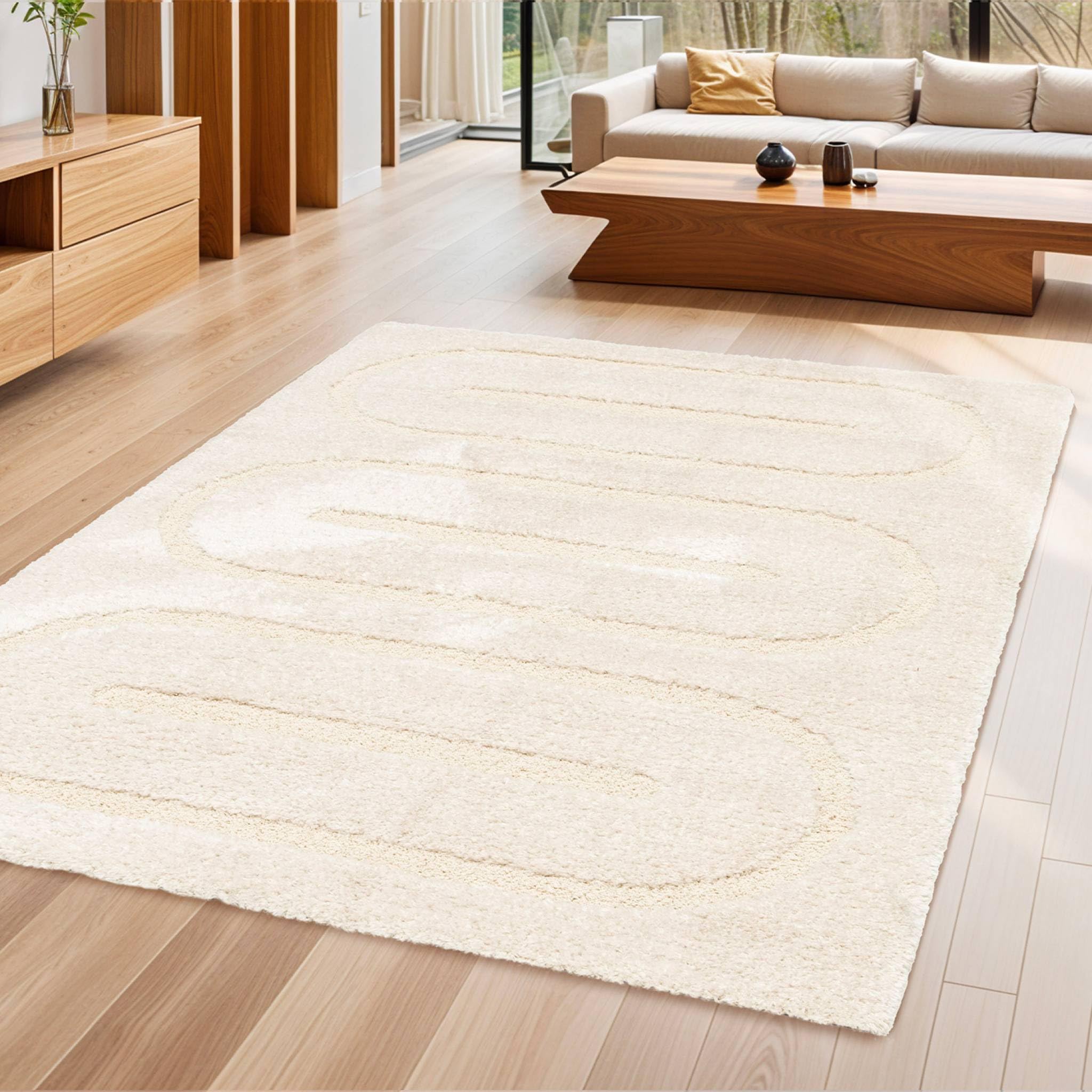 Tapis géométrique crème 80x150cm Mae sweeek pour salon et chambre
