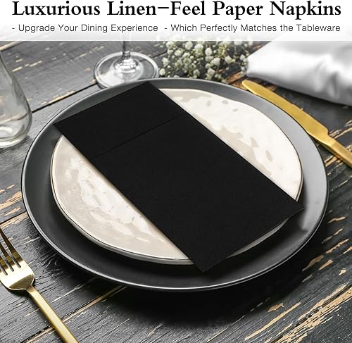 Miniatura 7 de Lylllwly Servilletas de papel negras desechables, servilletas de cena con bolsillo integrado para cubiertos, servilletas de tela, preplegadas para