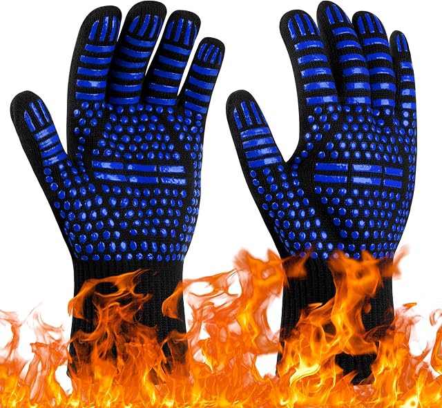 Flintronic Grill Gloves Heat Resistant Fire Resistant Oven Gloves Hand Protection Grill Gloves, 1472°F/800°C Heat Resistant Oven Gloves for Grill, Oven, Cooking, Soldering (Blue)