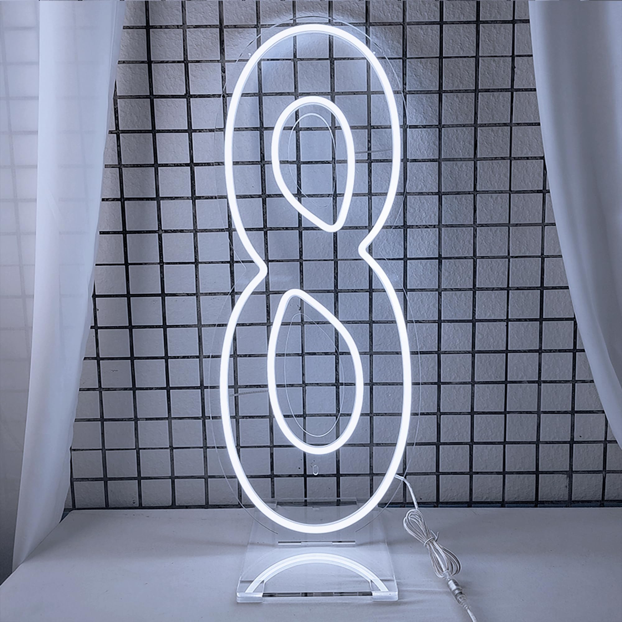 DS&DV Led Neon Number 8 Light Sign,Dimmable Neon Letters with Stand Up Base for Party Decoration (30" Cool White, Number 8)