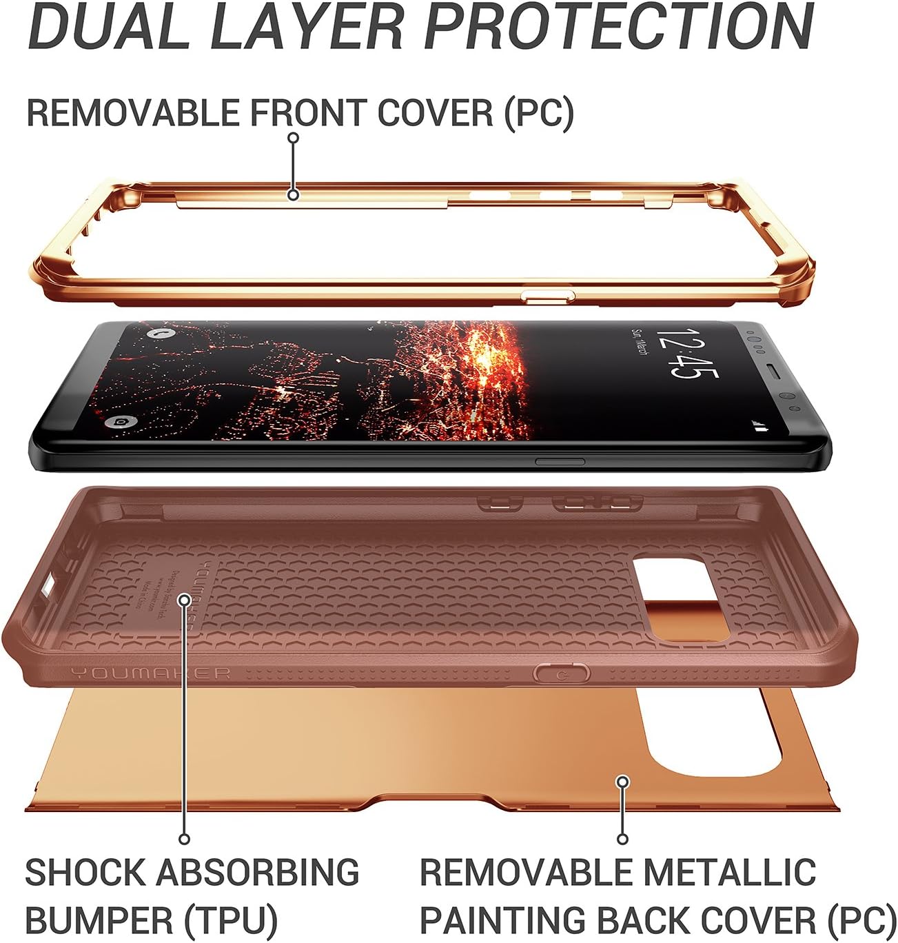 YOUMAKER Galaxy Note 8 Case, Full Body Heavy Duty Protection Shockproof Slim Fit Case Cover for Samsung Galaxy Note 8 (2017 Release) Without Built-in Screen Protector (Brown)