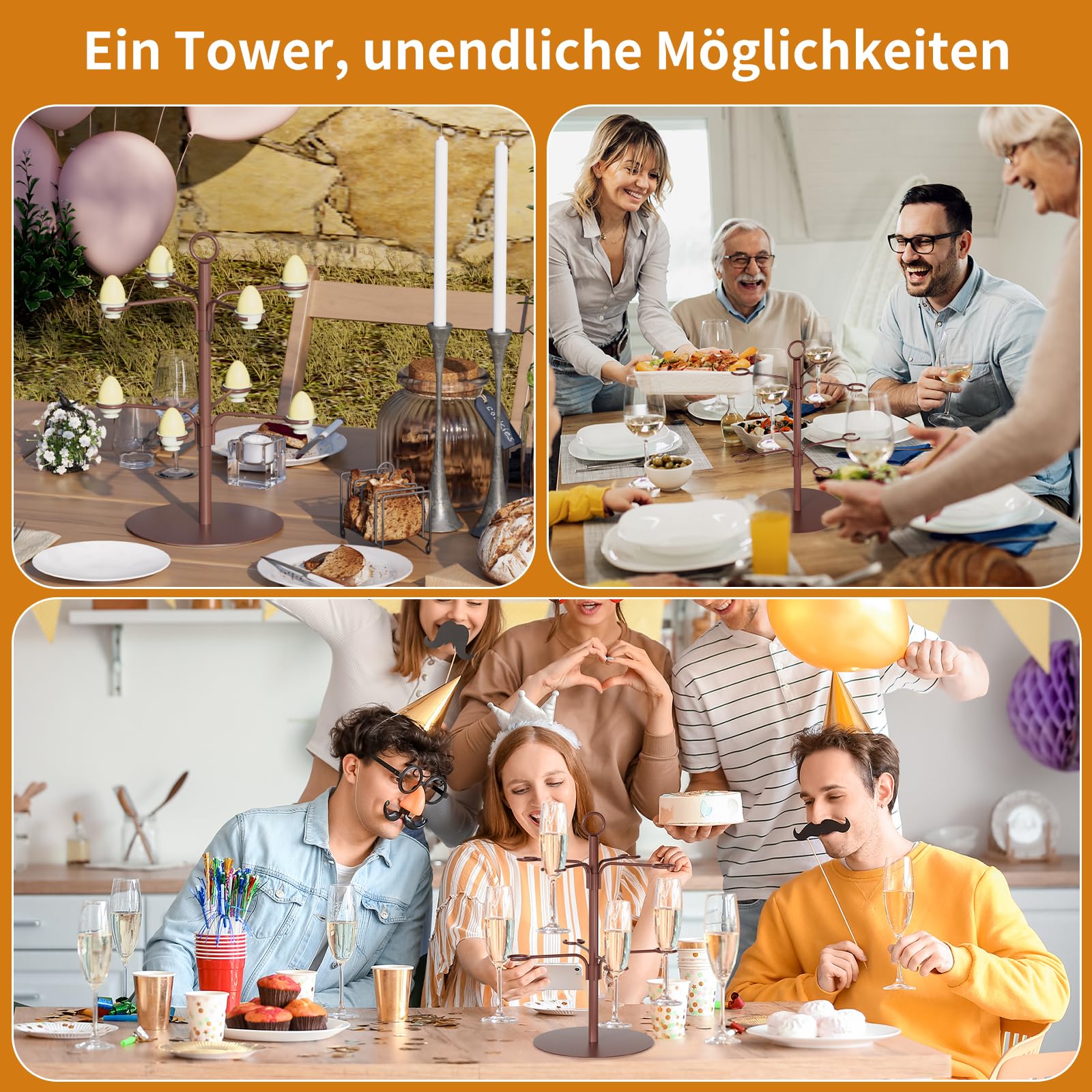 TJ.MOREE Drinks Tower per 8 bicchieri - Aperol Tree, albero porta cocktail - regalo di compleanno per donne, regalo Aperol, aperitivo Sarti Rosa, supporto per albero cocktail, torre champagne