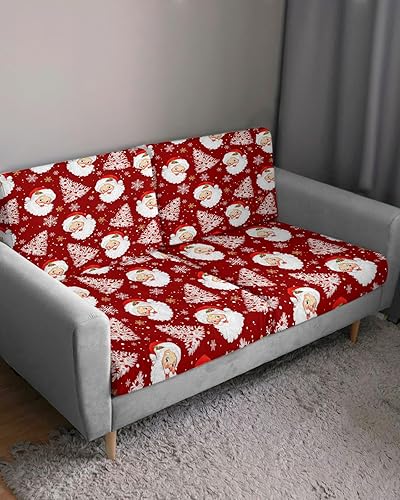 Miniatura 3 de Red Santa Christmas Couch Cushion Covers, Stretch Sofa Cover with Elastic Bottom, Red Xmas Tree Winter Snowflake Sofa Slipcovers Protector Washable