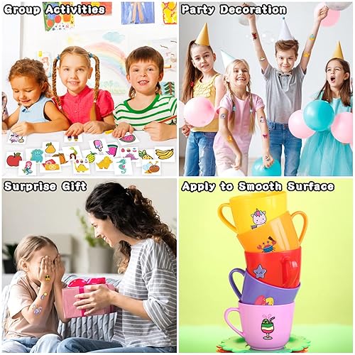 Vista 5 de Partywind Tatuajes temporales para niños, 204 hojas envueltas individualmente, calcomanías de tatuajes, suministros de fiesta de cumpleaños