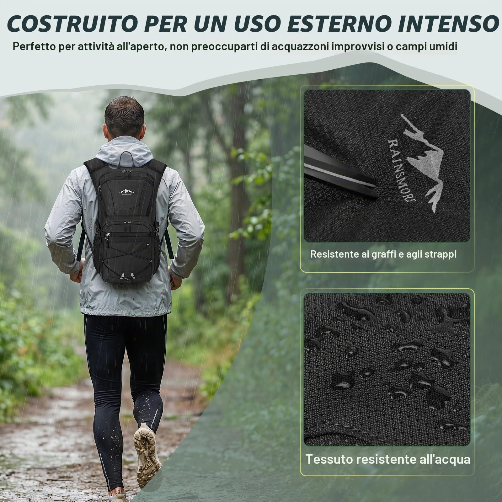 RAINSMORE Zaino per bere con bolla d'acqua, 2 l, leggero, isolato, con parapioggia, per uomo e donna
