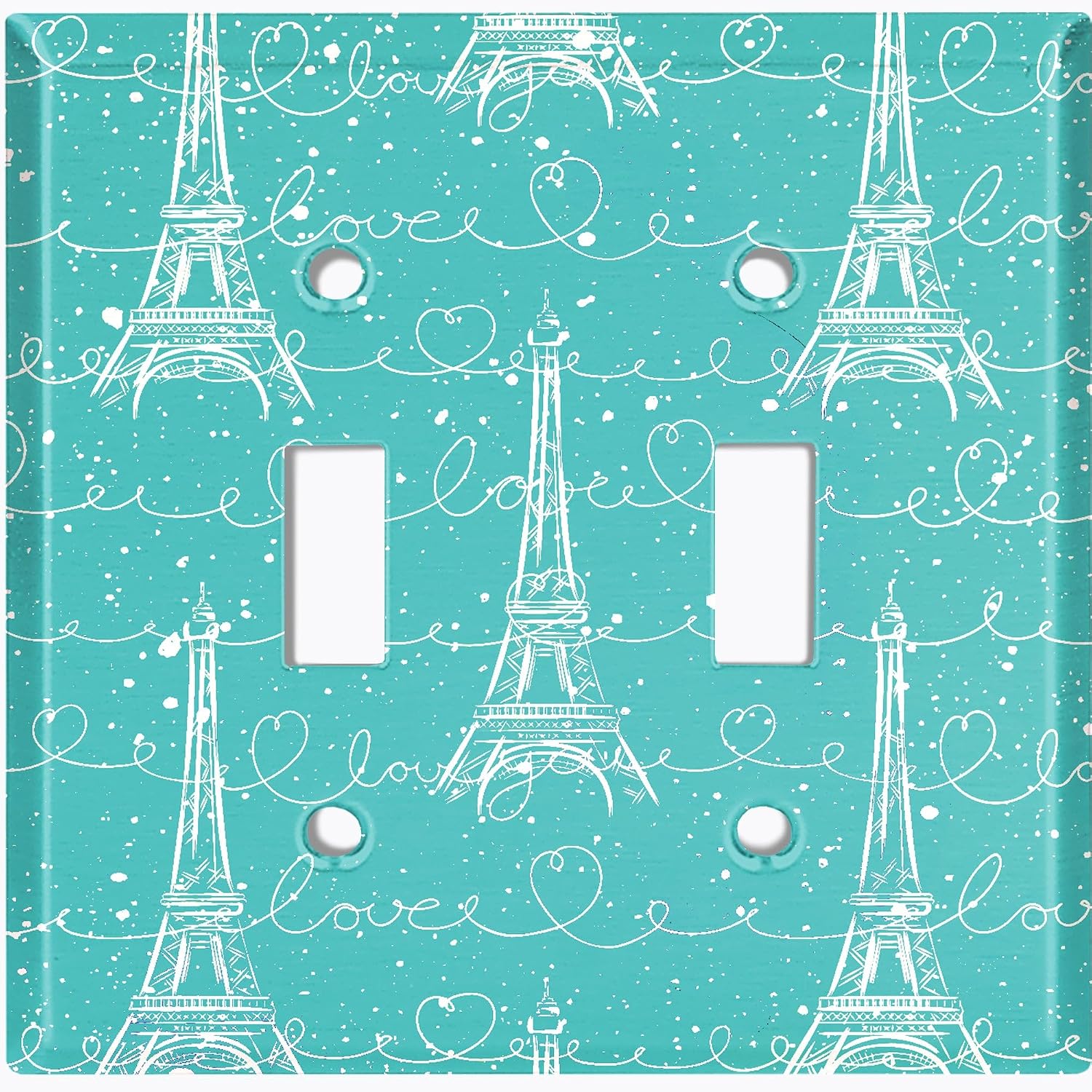 Metal Light Switch Plate Cover Romantic Paris Eiffel Tower Letter Teal PRS005