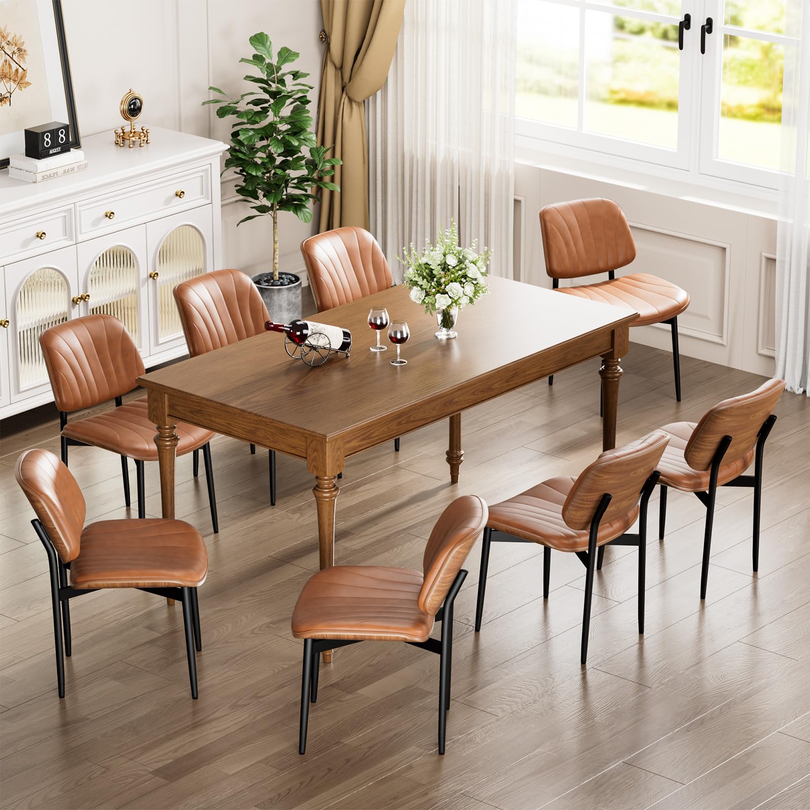 YaFiti Dining Chairs Set of 8, Mid Century Modern PU Leather Kitchen Chairs