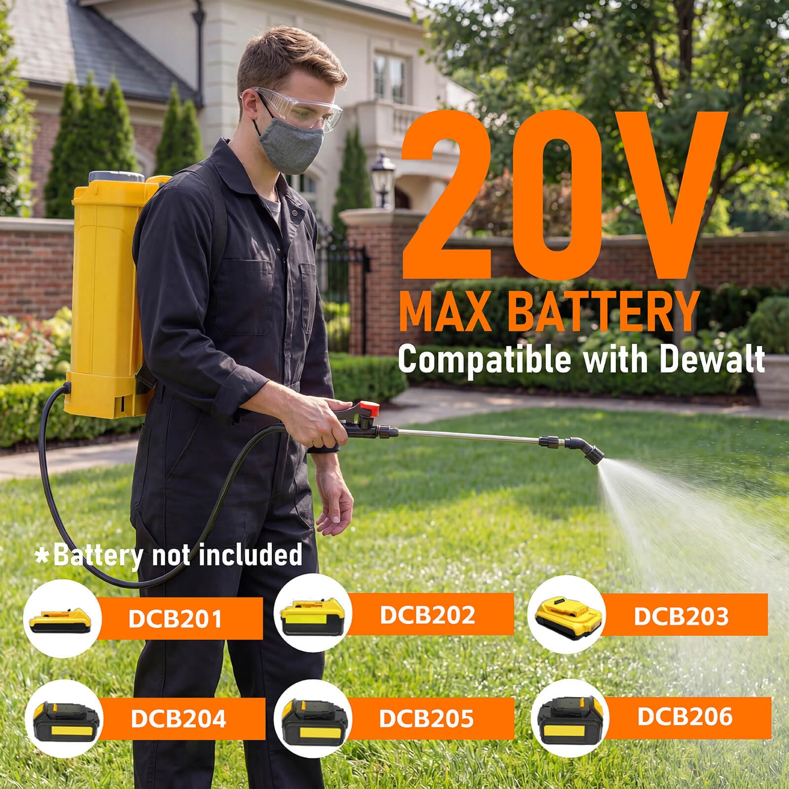 Zasilany bateryjnie opryskiwacz plecakowy kompatybilny z akumulatorem DeWalt 20 V MAX – elektryczny opryskiwacz do chwastów 100 PSI, opryskiwacz ogrodowy (bez baterii) z 5 dyszami do zwalczania