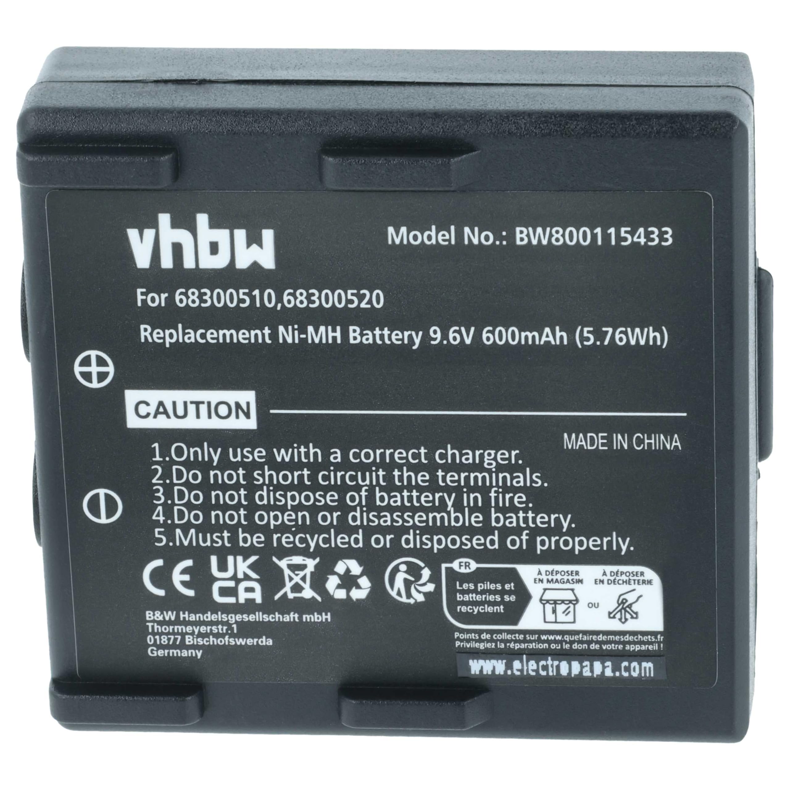 vhbw 2 x akumulator zamienny do Hetronic 68300530, HT-02, KH68300520.A, HE520 do przemysłowego pilota zdalnego sterowania (600 mAh, 9,6 V, NiMH) - czarny