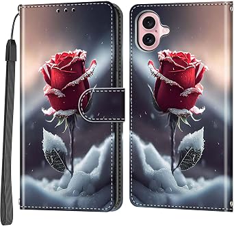 Case Wallet for iPhone 16, [Kickstand] 3 Card Holder Stand [Shockproof TPU Interior Shell], PU Leather Magnetic Protective Flip Cover 6.1", Snow Rose