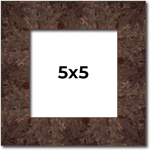 Marco de 5 x 5 pulgadas, marco de madera real marrón Burl de 1.625 pulgadas de ancho | Profundidad del marco interior de 0.5 pulgadas | Marco de