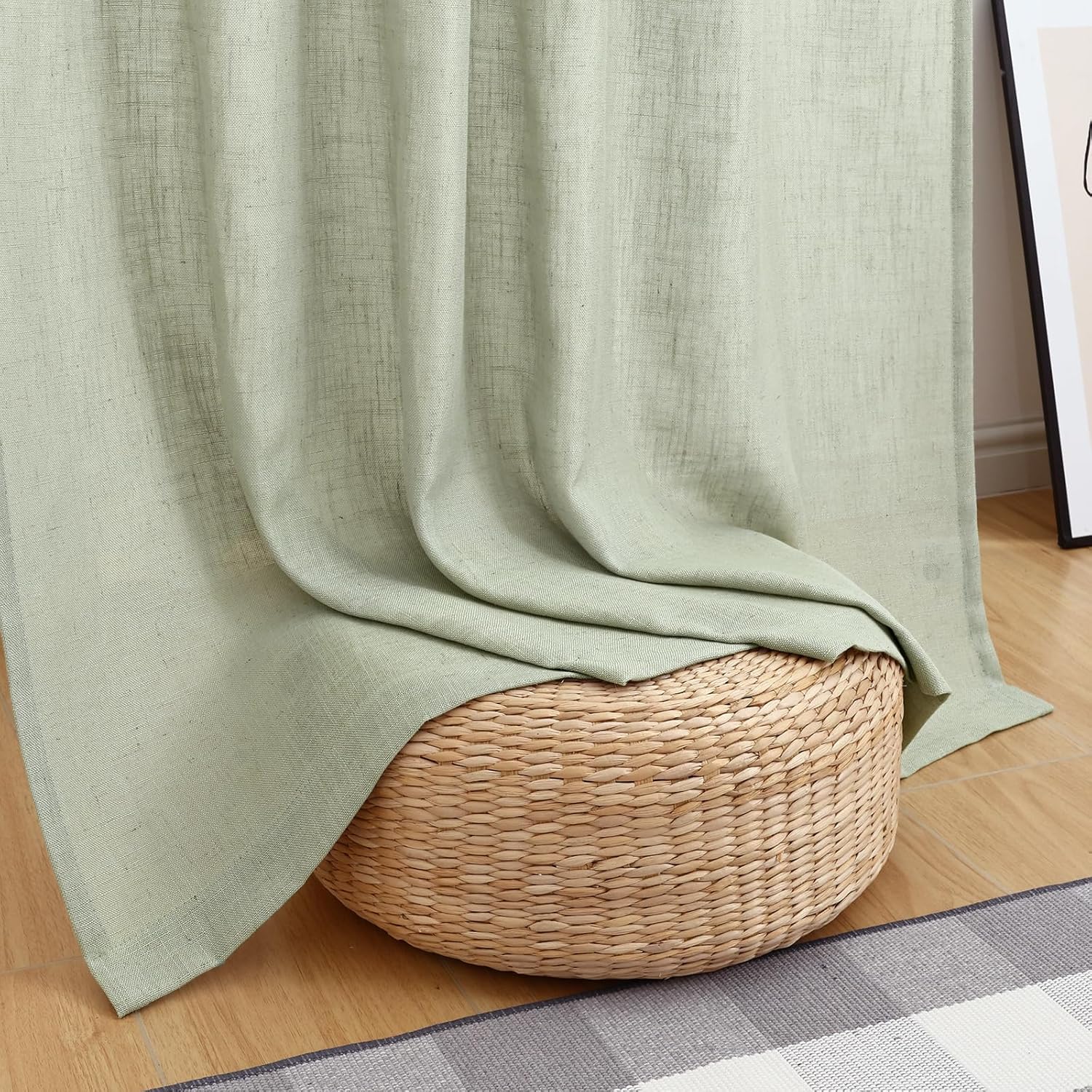 decorUhome Linen Semi Sheer Curtains 120 Inch Long, 2 Panels Light Filtering Curtains Drapes with Rod Pocket and Back Tab for Living Room Bedroom Farmhouse Decor, Sage Green, W52 x L120