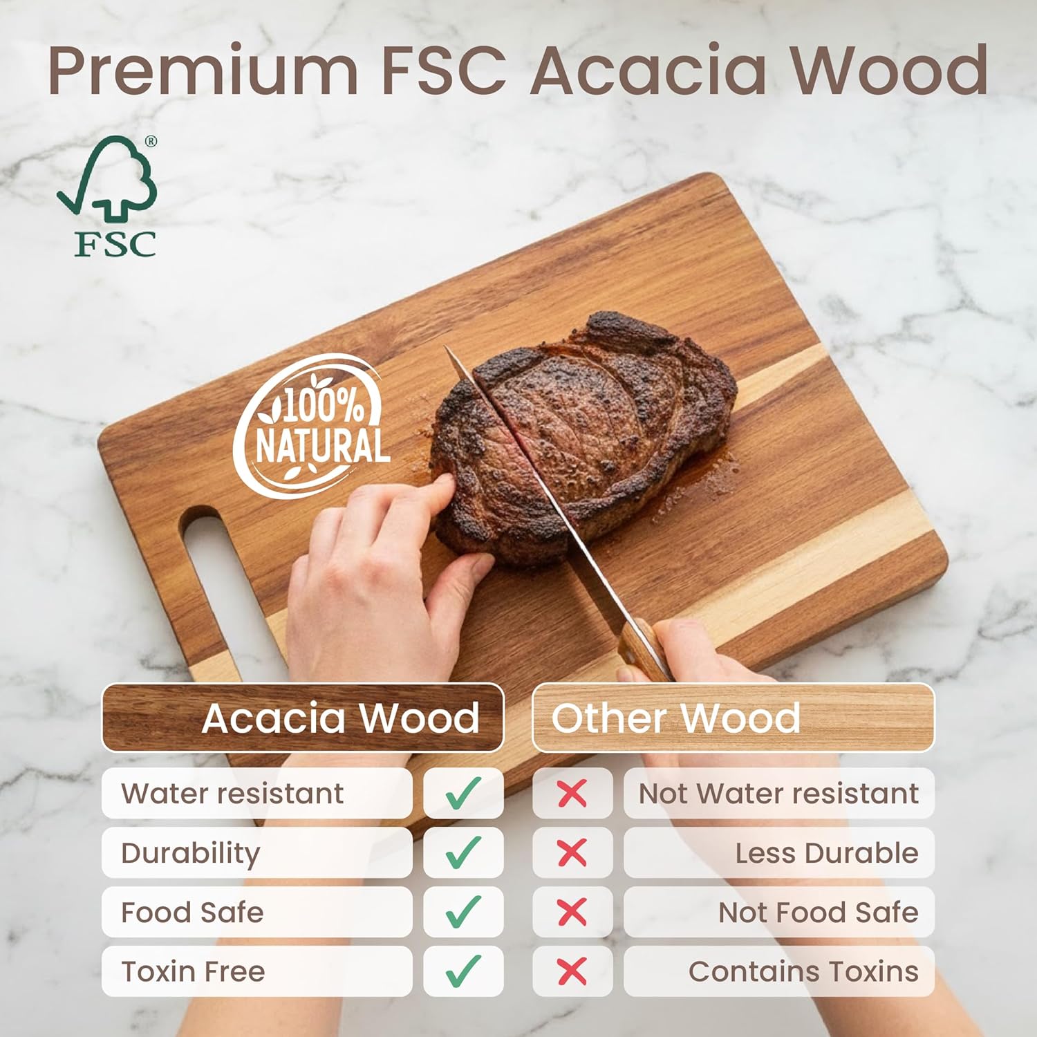Acacia Wood Cutting Board Set – 3 Sizes with Stand, Beeswax & Care Cards – Durable, Eco-Friendly & Stylish – For Chopping, Serving & Kitchen Display