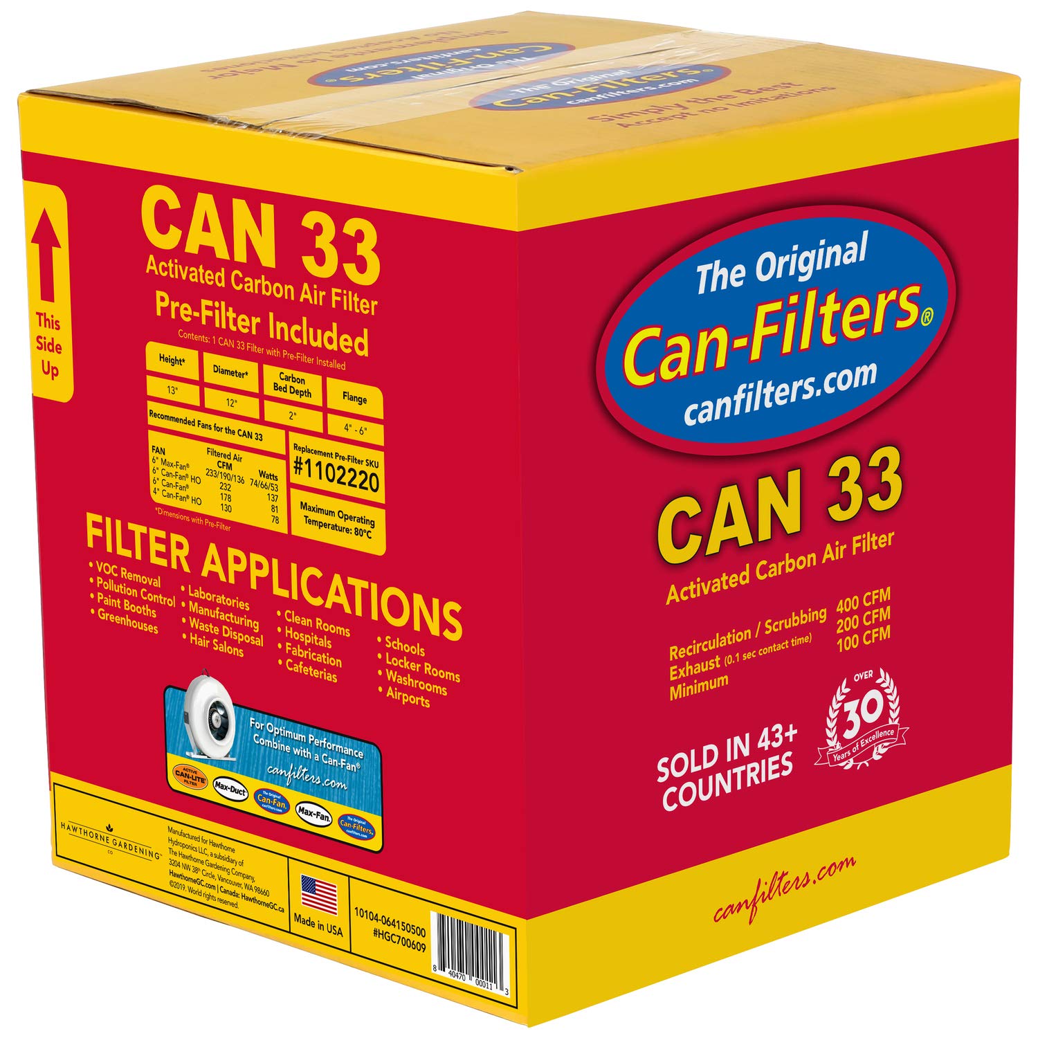 Can Filter 358621 Original 33 Carbon Air Filter Without Flange, 200 CFM, 1 Count (Pack of 1), Silver/White