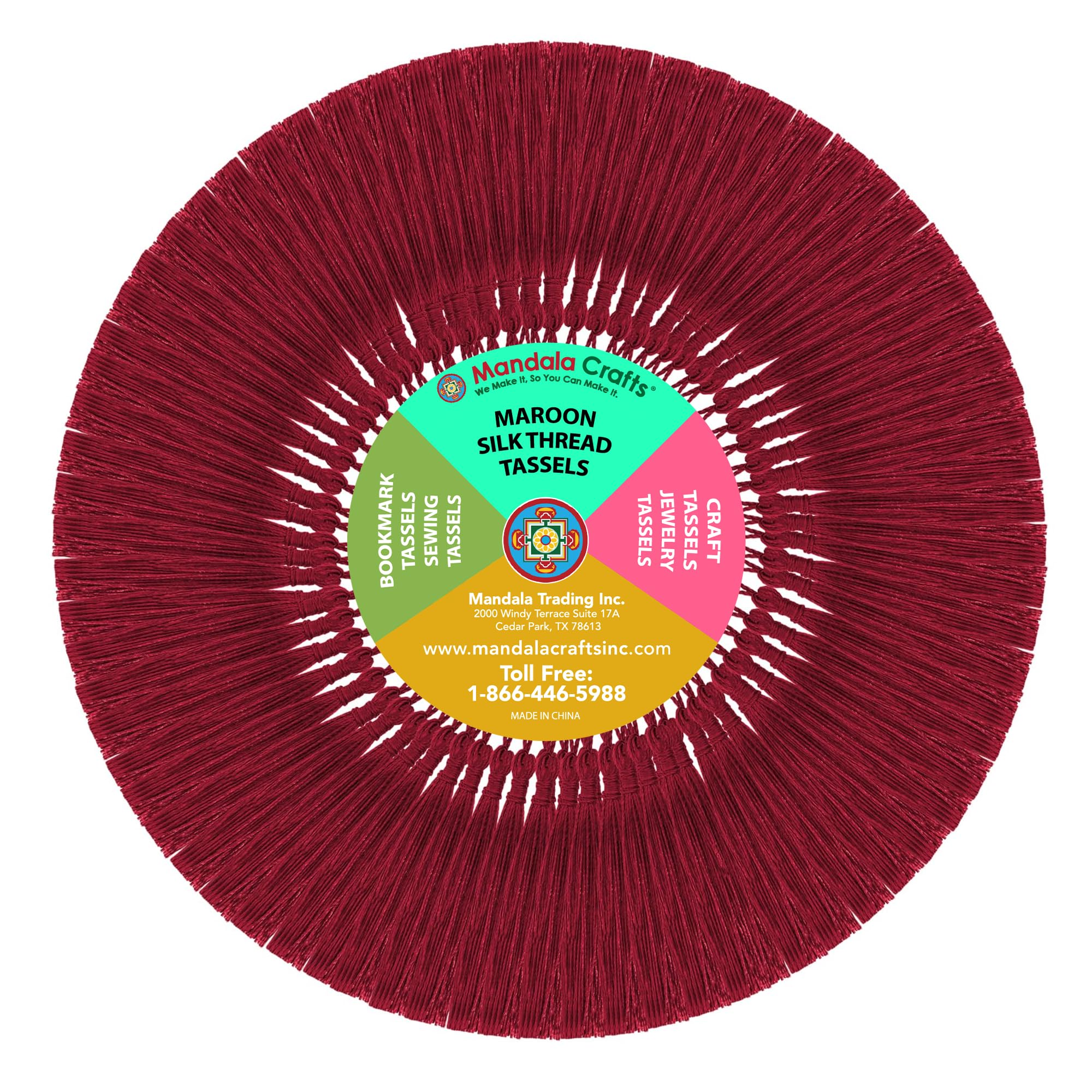 Mandala Crafts 100 Maroon Silky Bookmark Tassels with Loops for Crafts