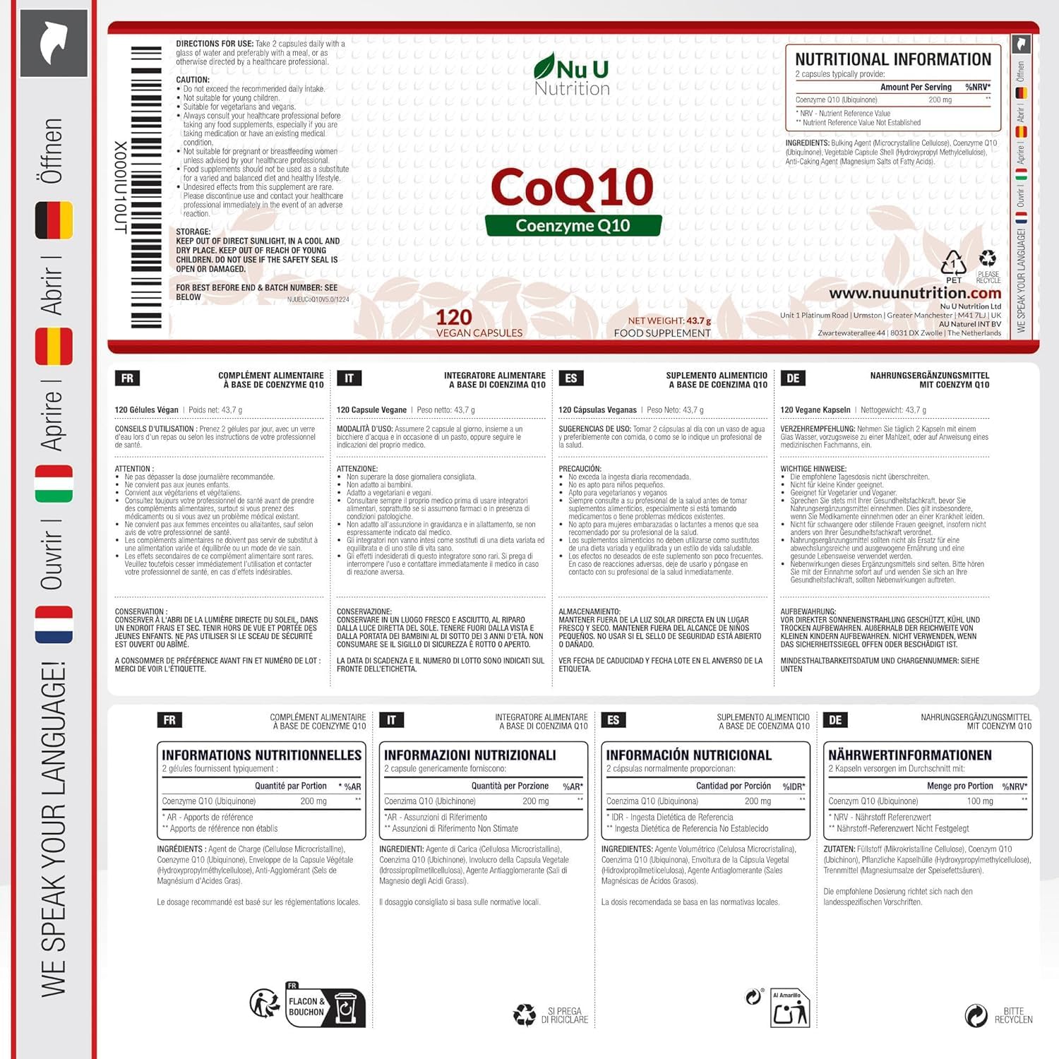Coenzima Q10 200mg - 120 Capsule Vegane - 2 Mesi di Durata - 100mg di CoQ10 per Capsula - 100% Ubiquinone Puro Fermentato Naturalmente - Prodotto in Europa - Nu U Nutrition