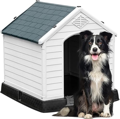 YITAHOME Casa grande de plástico para perros al aire libre e interior, refugio para cachorros, resistente al agua, fácil montaje, perrera resistente