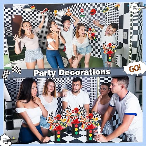 Miniatura 6 de 12 juegos de decoración de fiesta de cumpleaños de autos de carreras, centros de mesa para mesas con cajas de tráfico, decoración temática de baby