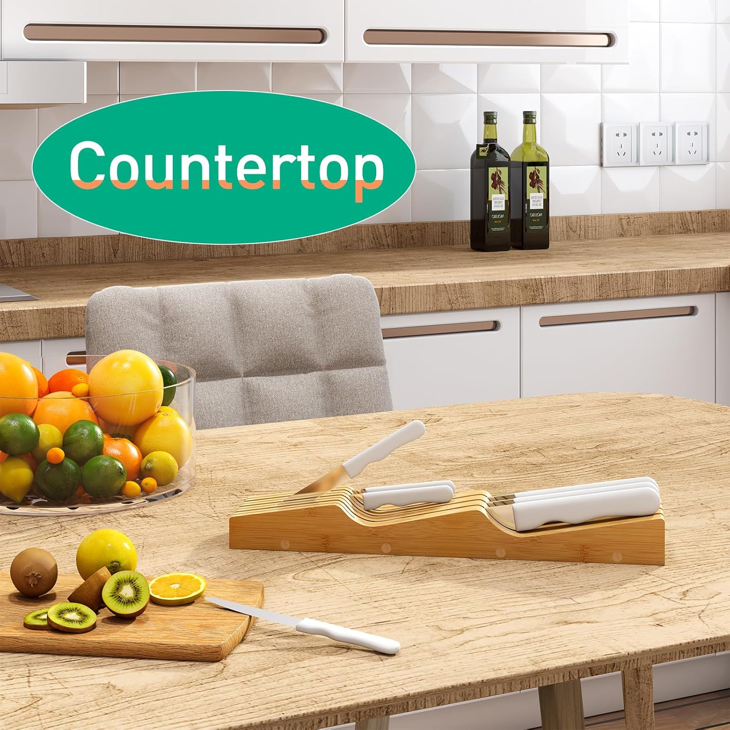 Knife Drawer Organizer, Bamboo Wood Knife Holder, Knife Block Fit for 7 Knives - Image 4