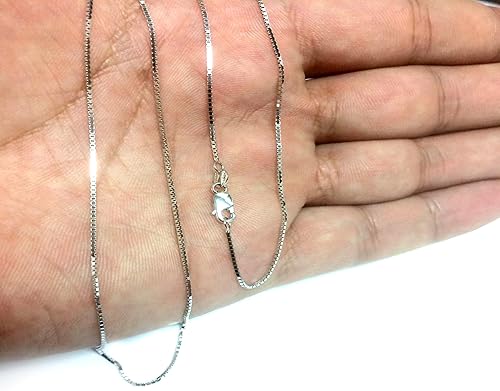 Miniatura 5 de Jewelry Affairs 18k White Solid Gold Mirror Box Chain Necklace, 0.8mm