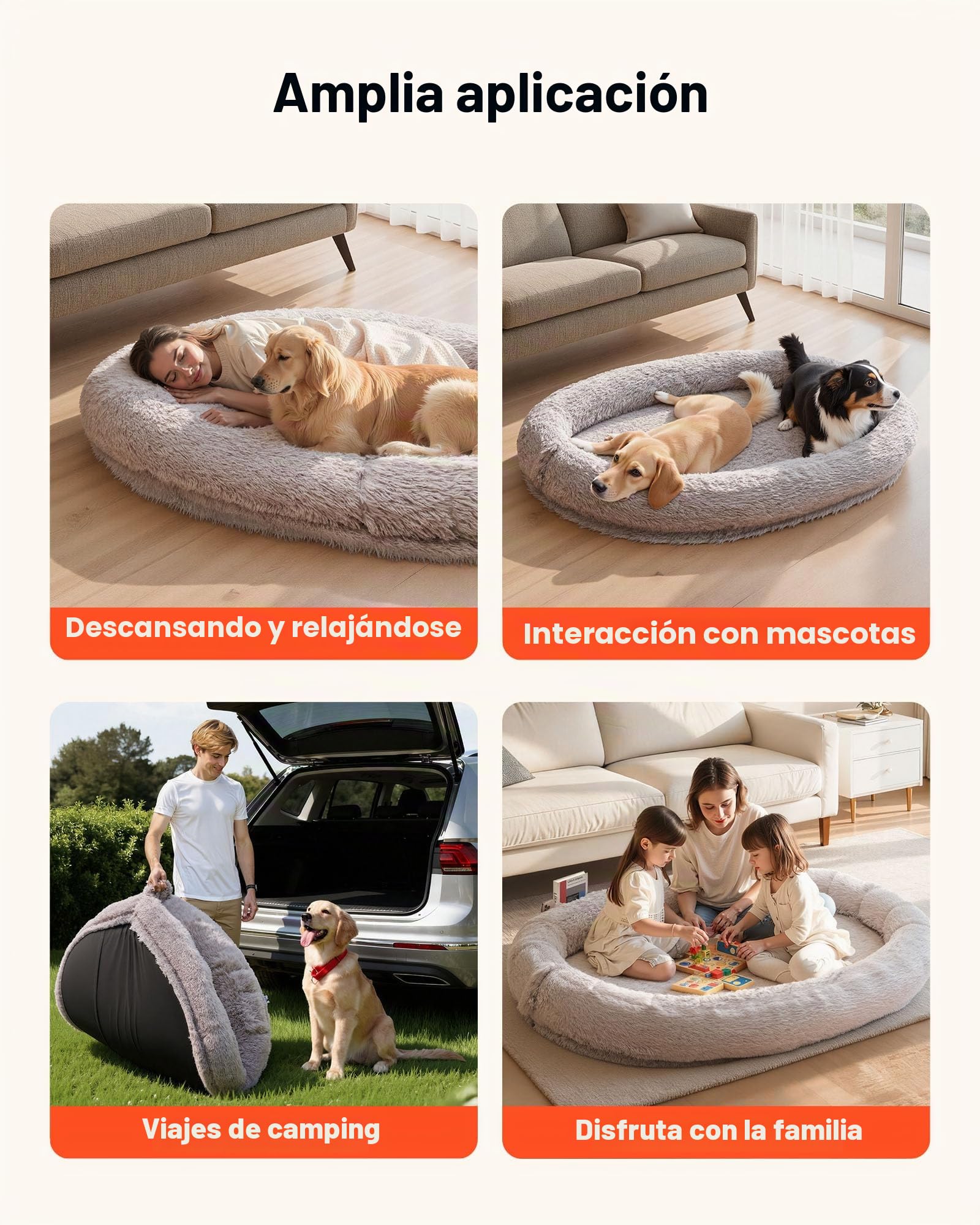 VEVOR Cama para Perros, 176 x 122 x 24 cm, de Espuma Viscoelástica, con Bolsillo Lateral, Asa y Cremallera, Funda Extraíble y Lavable a Máquina, Gris, para Descansar y a Tomar Pausas Tranquilas