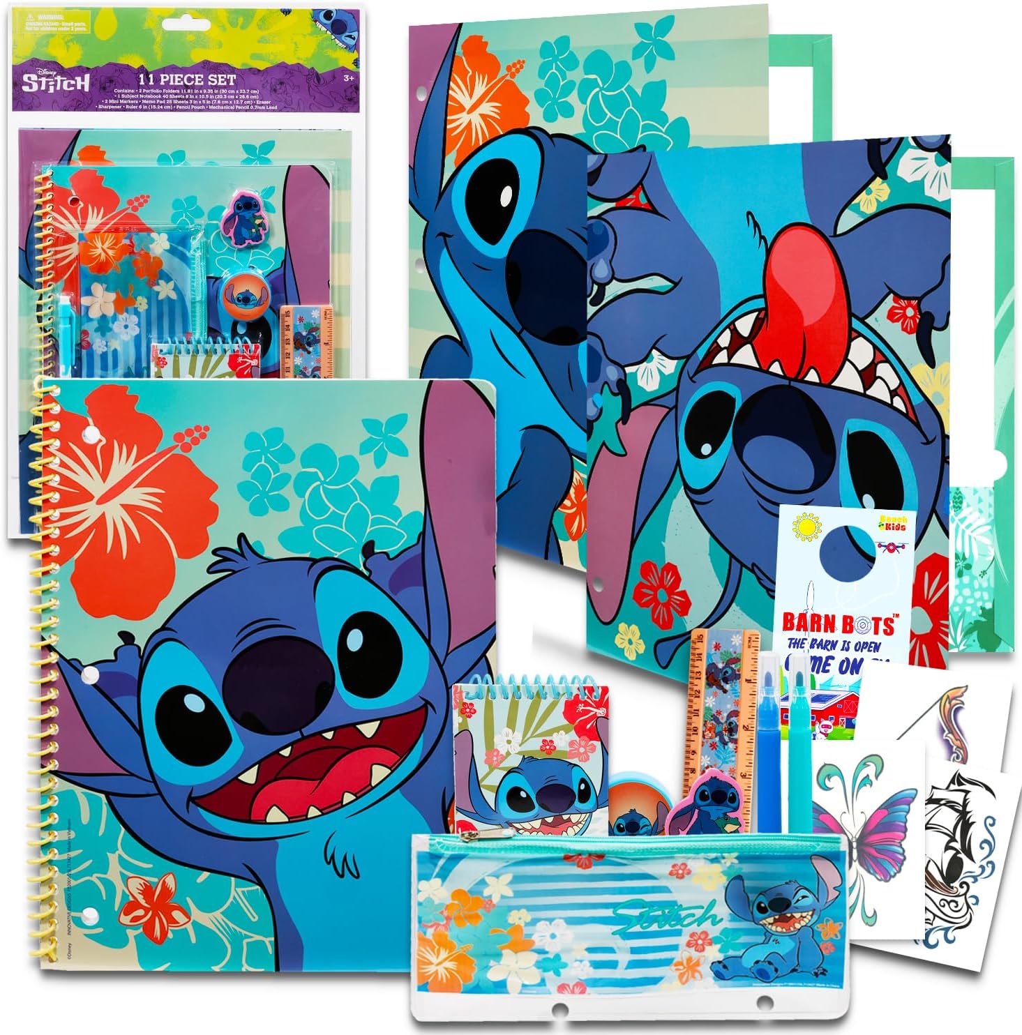 Stitch School Supplies Set - 15 Pc Bundle with Stitch Folder, Notebook, Erasers, Case, Tattoos, and More | Lilo and Stitch Stationery Set for Kids Unknown Binding