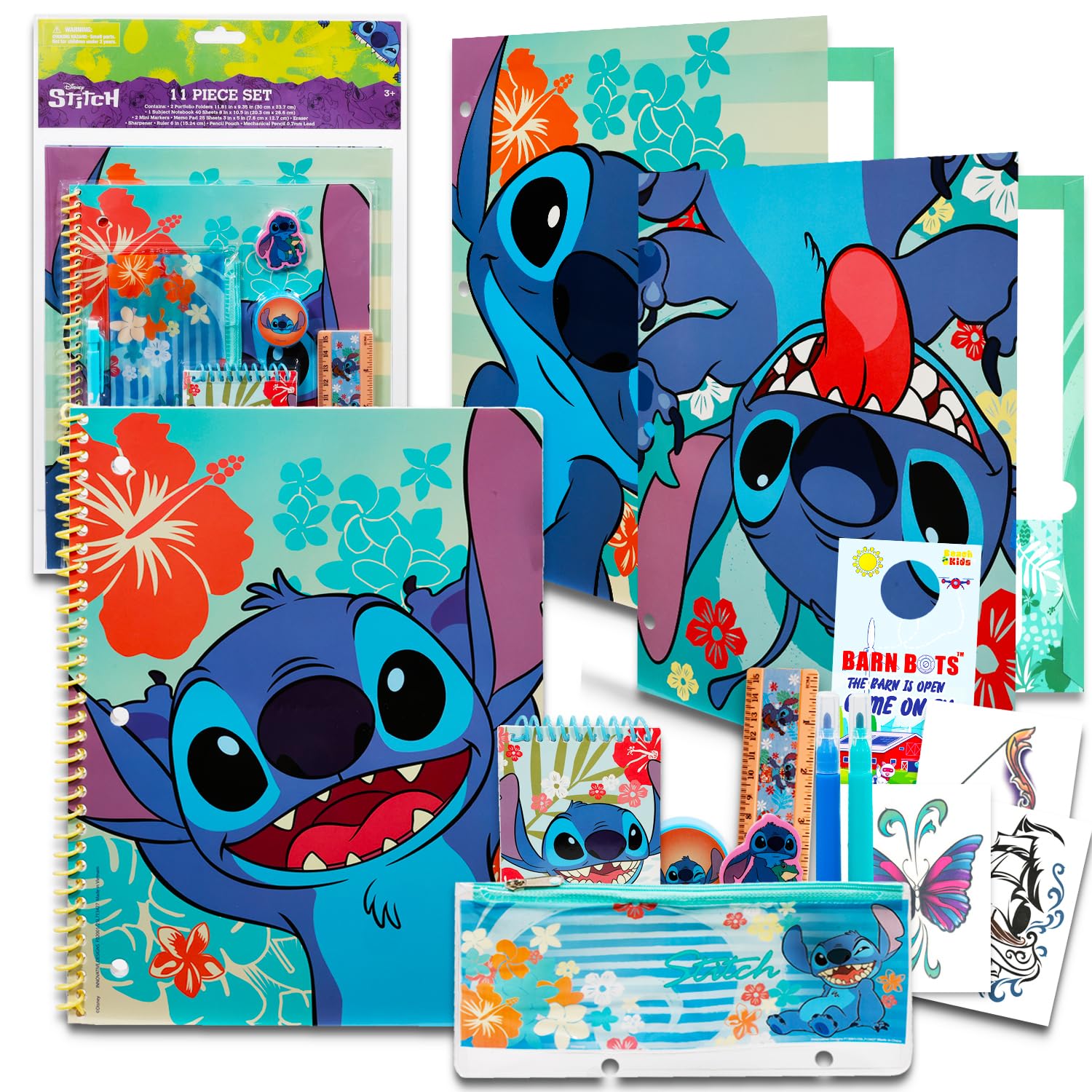 Stitch School Supplies Set - 15 Pc Bundle with Stitch Folder, Notebook, Erasers, Case, Tattoos, and More | Lilo and Stitch Stationery Set for Kids Unknown Binding