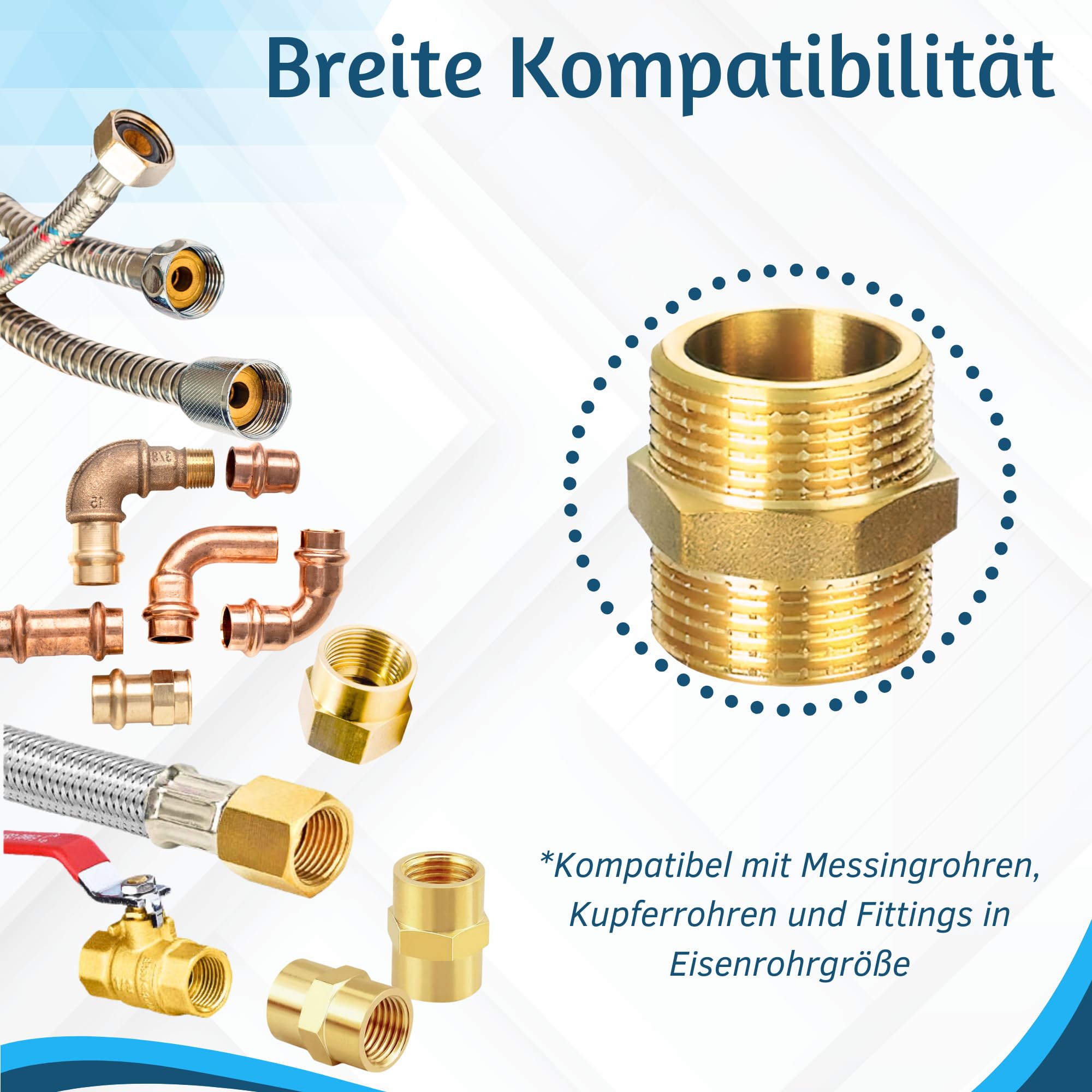 Produktbild von 3er Set Messing T-Stück 1″ – 90° Innengewinde BSP, Für Wasser, Gas, Heizung & Luft, Bis 10 Bar