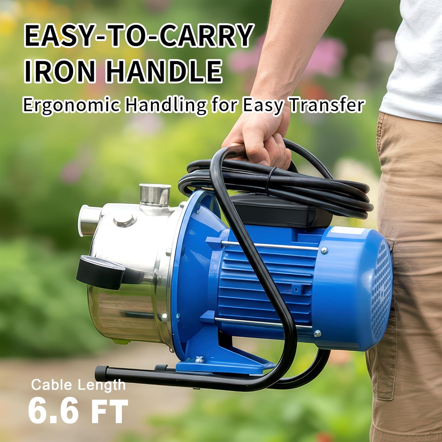 FOTING 1.6HP Shallow Well Pump, 1600GPH Jet Pumps Garden Pump, Water Transfer Draining Irrigation Pumps, Water Booster Jet Pump Stainless Steel for Home Garden Lawn Farm