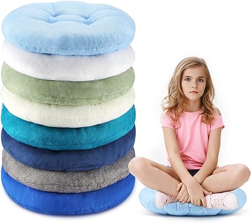 Cojines redondos de piso de 15 pulgadas para niños y niños pequeños, asiento flexible para muebles de aula, almohada de piso de 3.5 pulgadas de