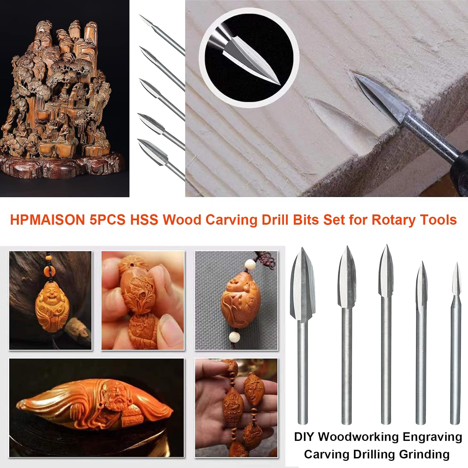 HPMAISON HSS Wood Carving Bits Compatible with Dremel Rotary Tools - Image 4