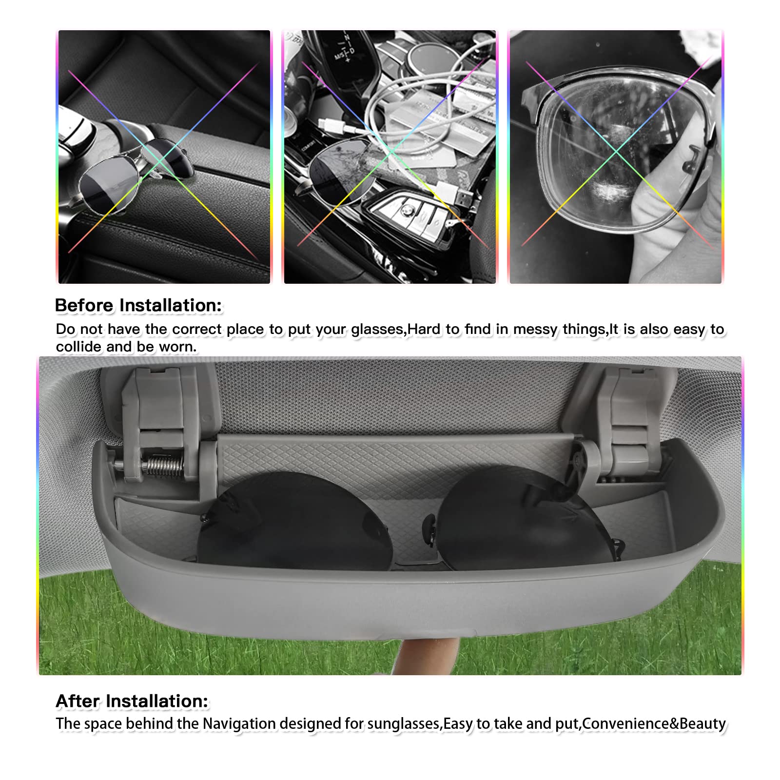 SKTU Auto Brillenetui kompatibel mit Audi A3 A4 A5 A6 C7 Q3 Q5 Q7 Sonnenbrillenhalter Brillen Aufbewahrungsbox ABS-Material Grau