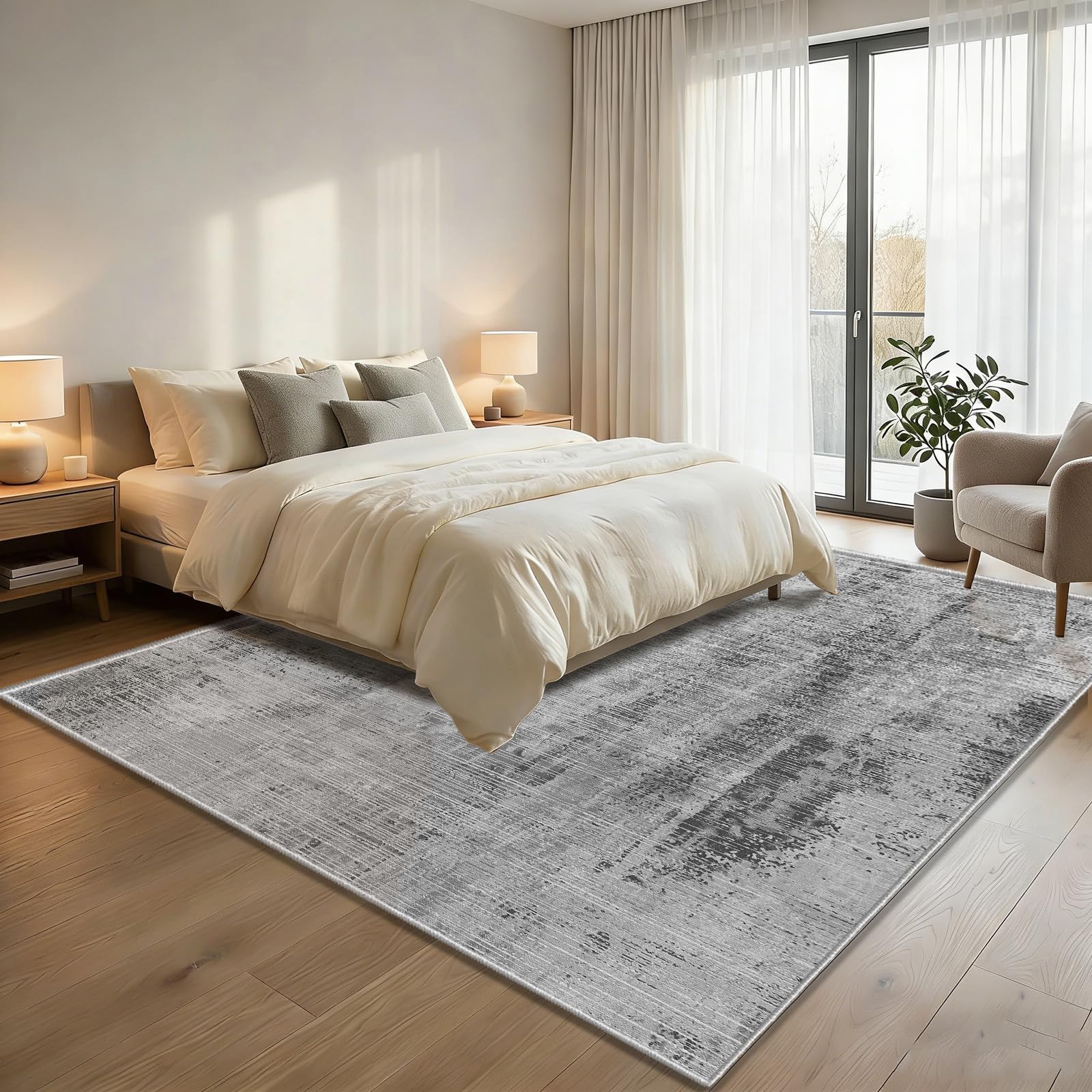 WUTONG Tappeto Salotto 160x230cm,Grigio Moderno Morbido Tappeto Camera da Letto Lavabile,Astratto Pelo Corto,Antiscivolo per Soggiorno Ufficio Cucina