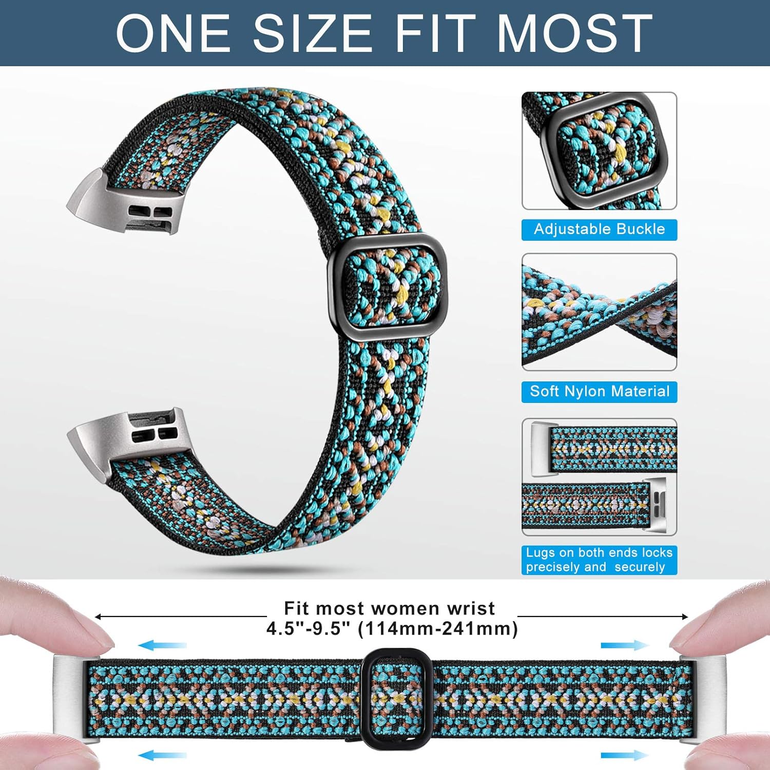 Dirrelo Stretchy Strap Compatible with Fitbit Charge 3/4, Soft Adjustable Elastic Replacement with Stylish Pattern - Image 4