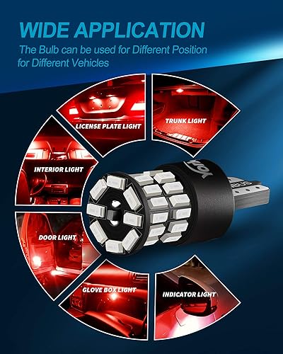 Miniatura 14 de Yorkim Bombilla LED 7440, luces rojas brillantes, bombillas LED T20, 7443 LED, 7441 LED, W21W LED, 7444 bombillas, para luz de marcha atrás/de Rojo