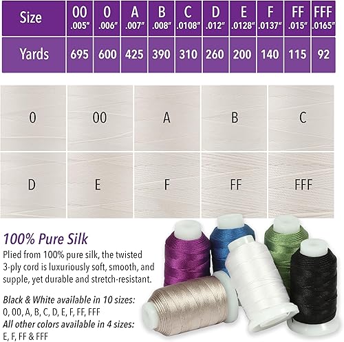 Miniatura 5 de The Beadsmith Cordón de seda pura  Color castaño  Tamaño E (0.325 mm0.0128")  200 yardas (600 pies), carrete de 12 onza  para anudar perlas, piedras