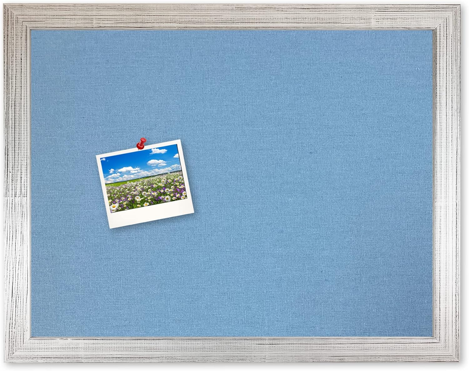 Savanna Barnwood Framed Blue Fabric Bulletin Board Handcrafted (18x24, White Frame | Blue Fabric)