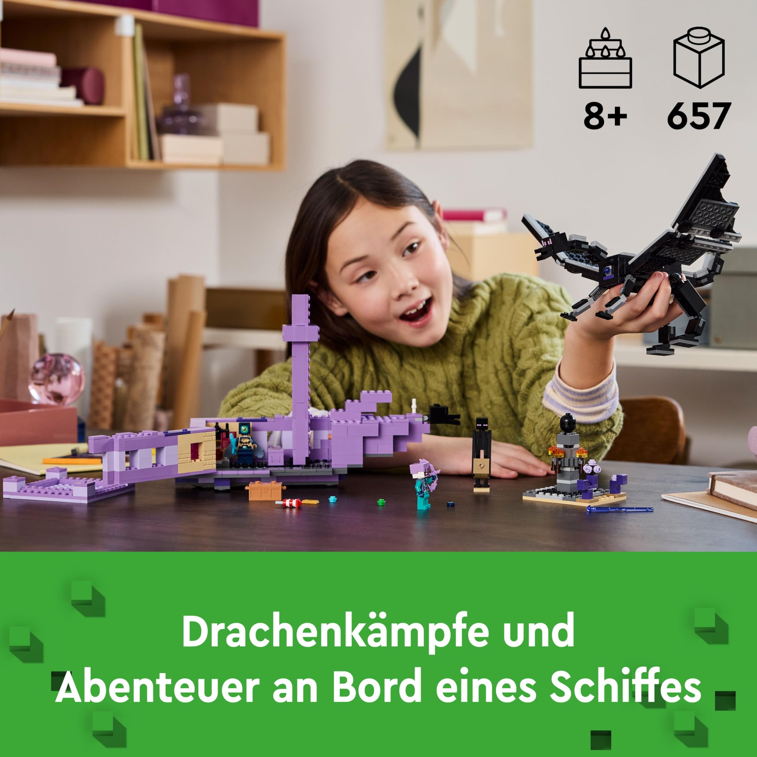 LEGO Minecraft Der Enderdrache und das Endschiff - Interaktives Spielzeug mit Boot, Drache und 3 Figuren, darunter EIN Enderman - Kreatives Gamer Geschenk für Jungen & Mädchen ab 8 Jahren - 21264