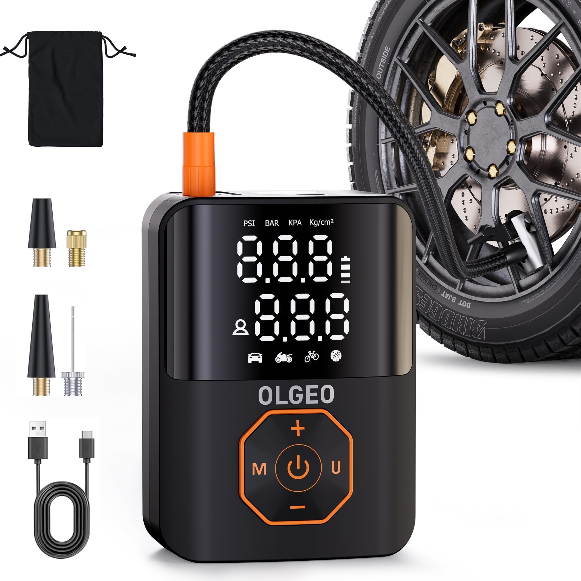 Tire Inflator Portable Air Compressor,160PSI Tire Inflator for Car Tire, 4X Faster Air Compressor with Pressure Detection, Air Pump for Car Tires for Car Motor Bike Ball (Black)