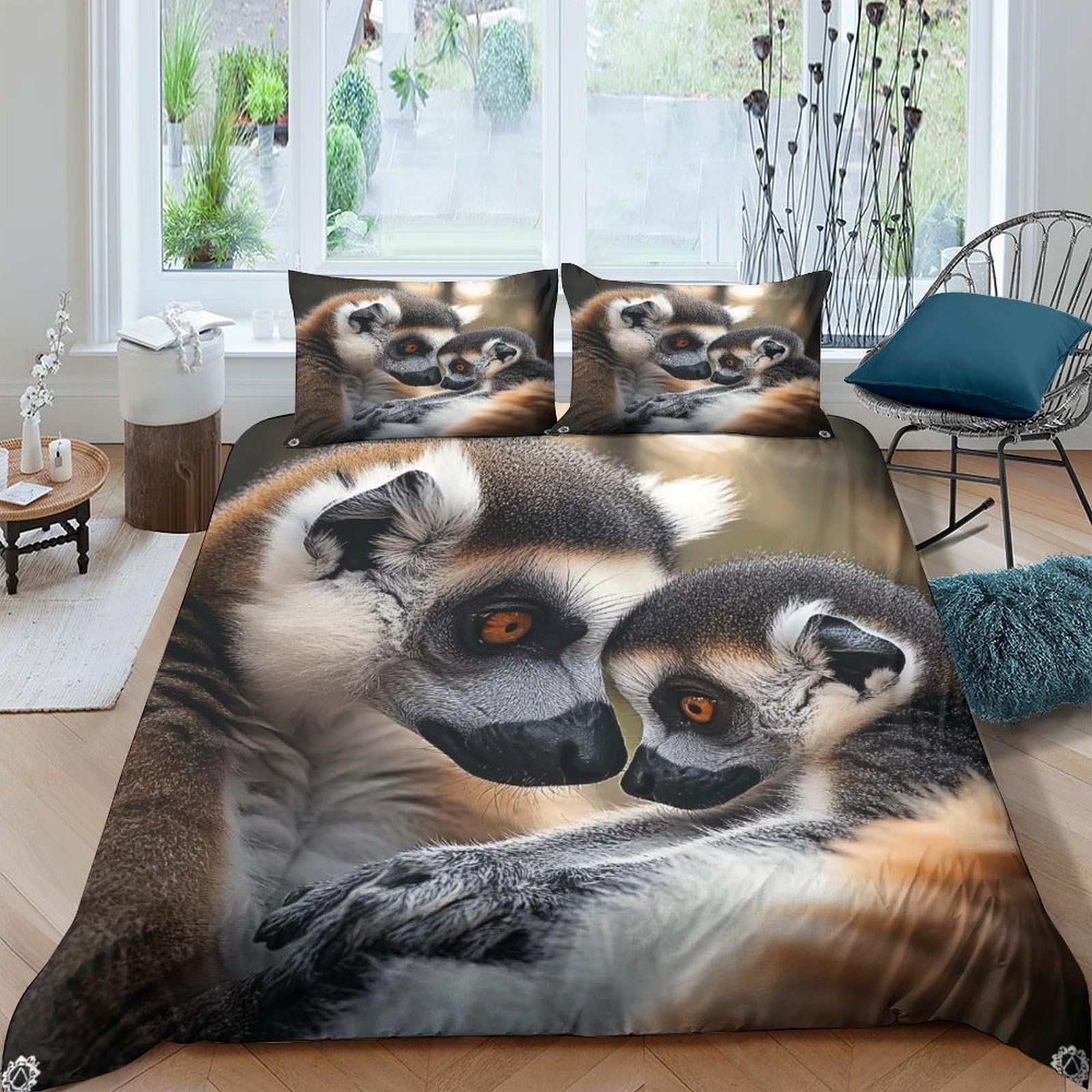 Ctjqhvkz Style-7 3D Printed Lemur Family Fitted Sheet Microfiber Soft Brown Animal Pattern Mattress Cover For Bedroom Dorm Use Single（135X200cm）
