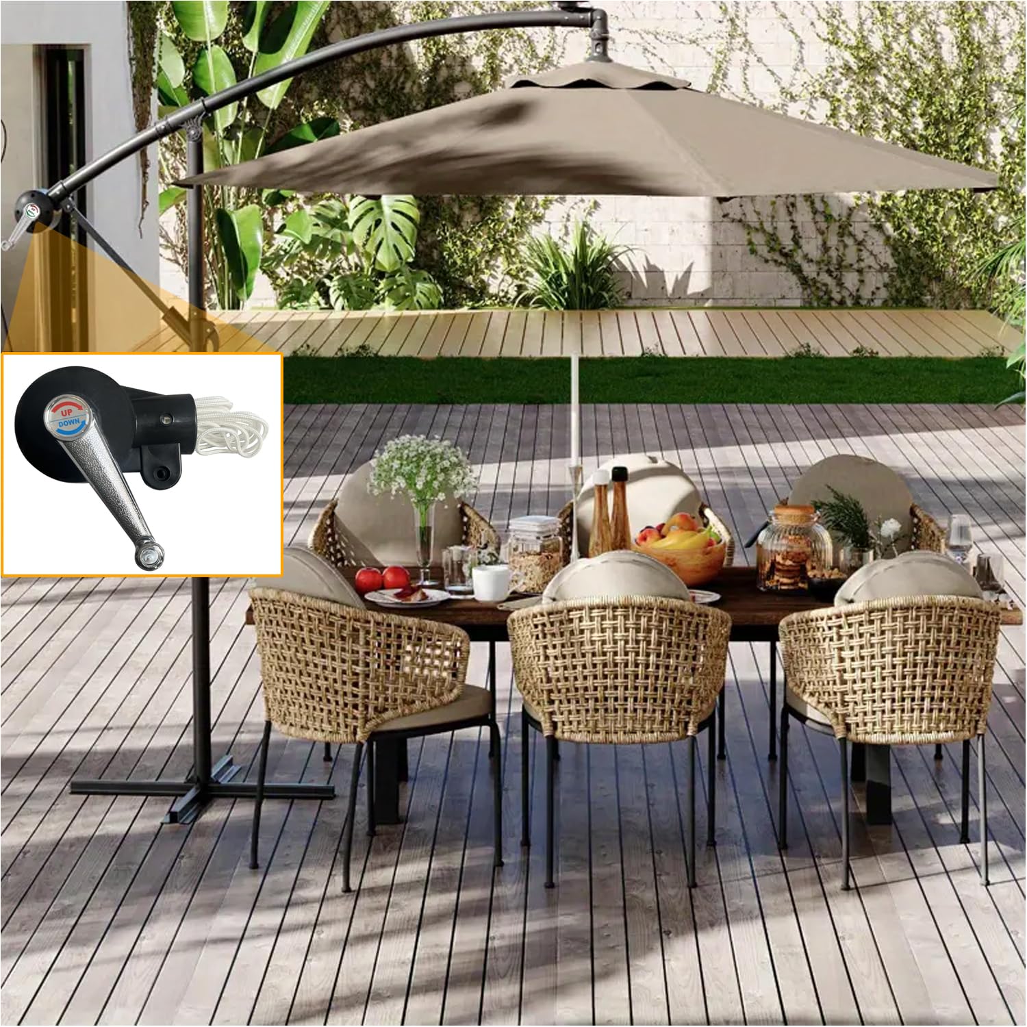 Pièces de rechange pour parasols romains, poignée à manivelle pour parasol résistant avec corde de 3,4 m, accessoires de réparation pour parasol