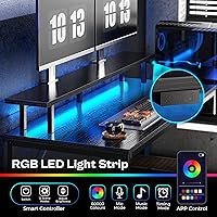 Vista 5 de Huuger Reversible L Shaped Computer Desk with Drawers, Gaming Desk with LED Lights and Power Outlets, Office Desk with Storage Shelves, for Home &