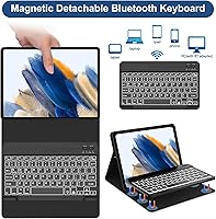 Vista 5 de Funda de teclado para Samsung Galaxy Tab A8 de 10.5 pulgadas 2022, 7 colores retroiluminados y teclado Bluetooth desmontable magnético, funda