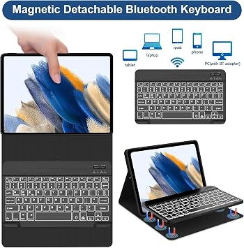 Keyboard Case for Samsung Galaxy Tab A8 10.5 inch 2022, 7 Colors Backlit & Magnetic Detachable Bluetooth Keyboard, Slim Soft Folio Tablet Cover Case for Tab A8 SM-X200/X205/X207, Auto Sleep/Wake Up