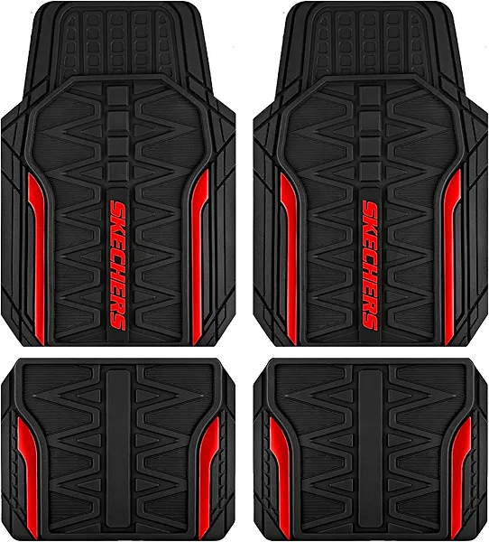 Skechers Car Floor Mats,Heavy Duty Rubber Car Mats Full Set,All Weather Floor Mats,Waterproof Trim to Fit Universal Floor Liner Car Accessories,Automotive Floor Mats for Cars Trucks SUV,Red