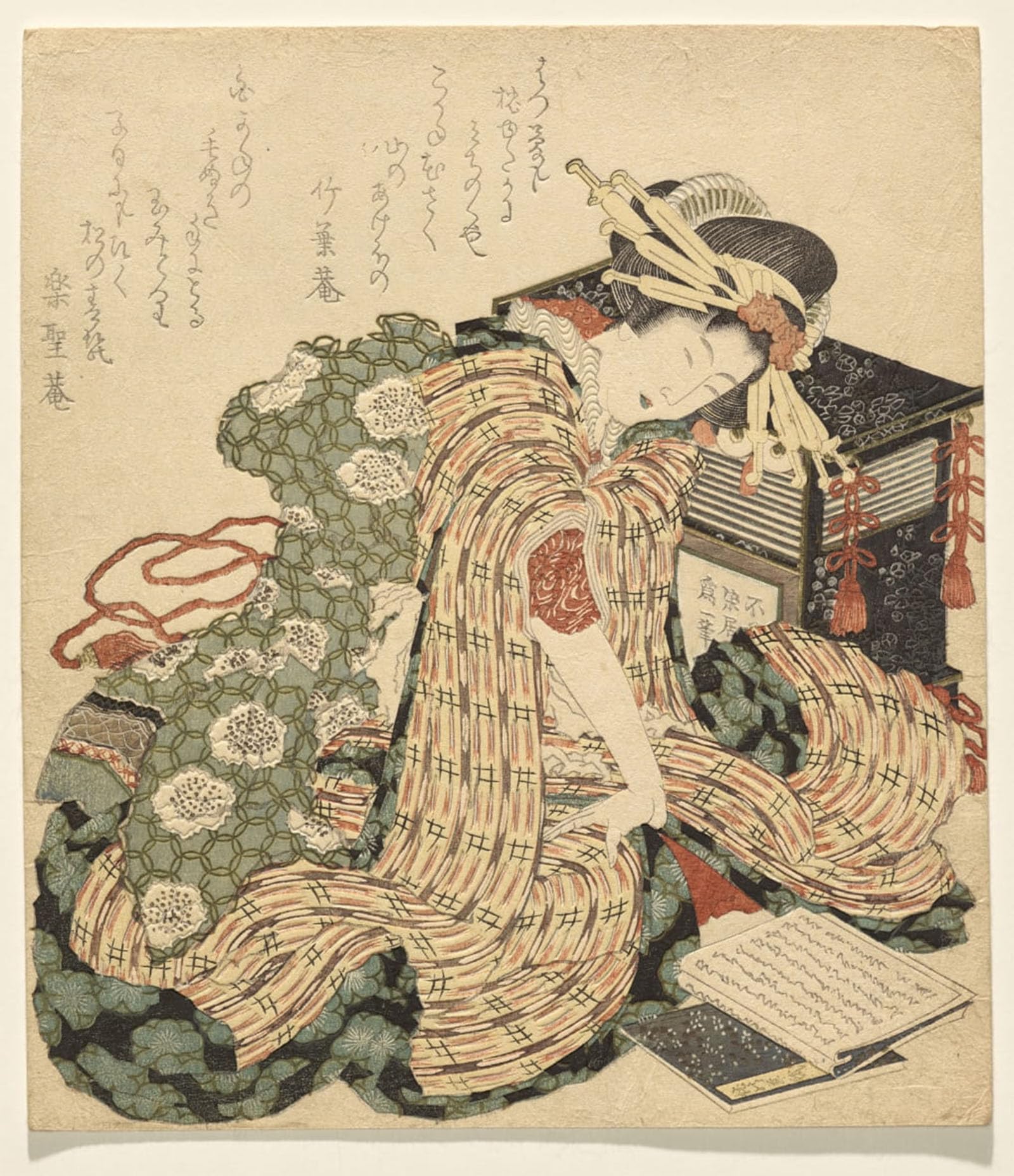 Artxlxxbn No Frame Famous Print Painting Colorful Art Print Courtesan Resting With A Copy By Katsushika Hokusai Canvas Art Decorations For Home Decor 60X90cm