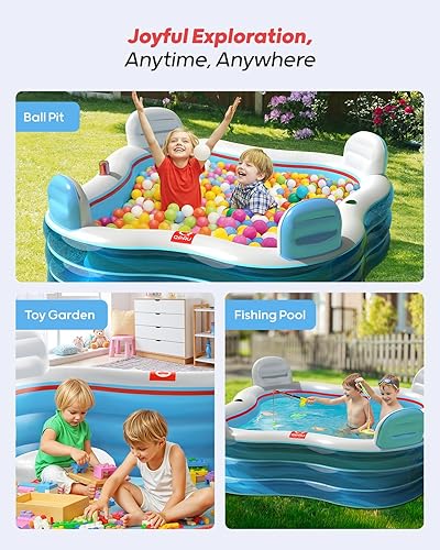 Miniatura 6 de QPAU Piscina inflable, piscinas inflables de tamaño completo con asientos y respaldos, piscina infantil para exteriores y patio trasero, para