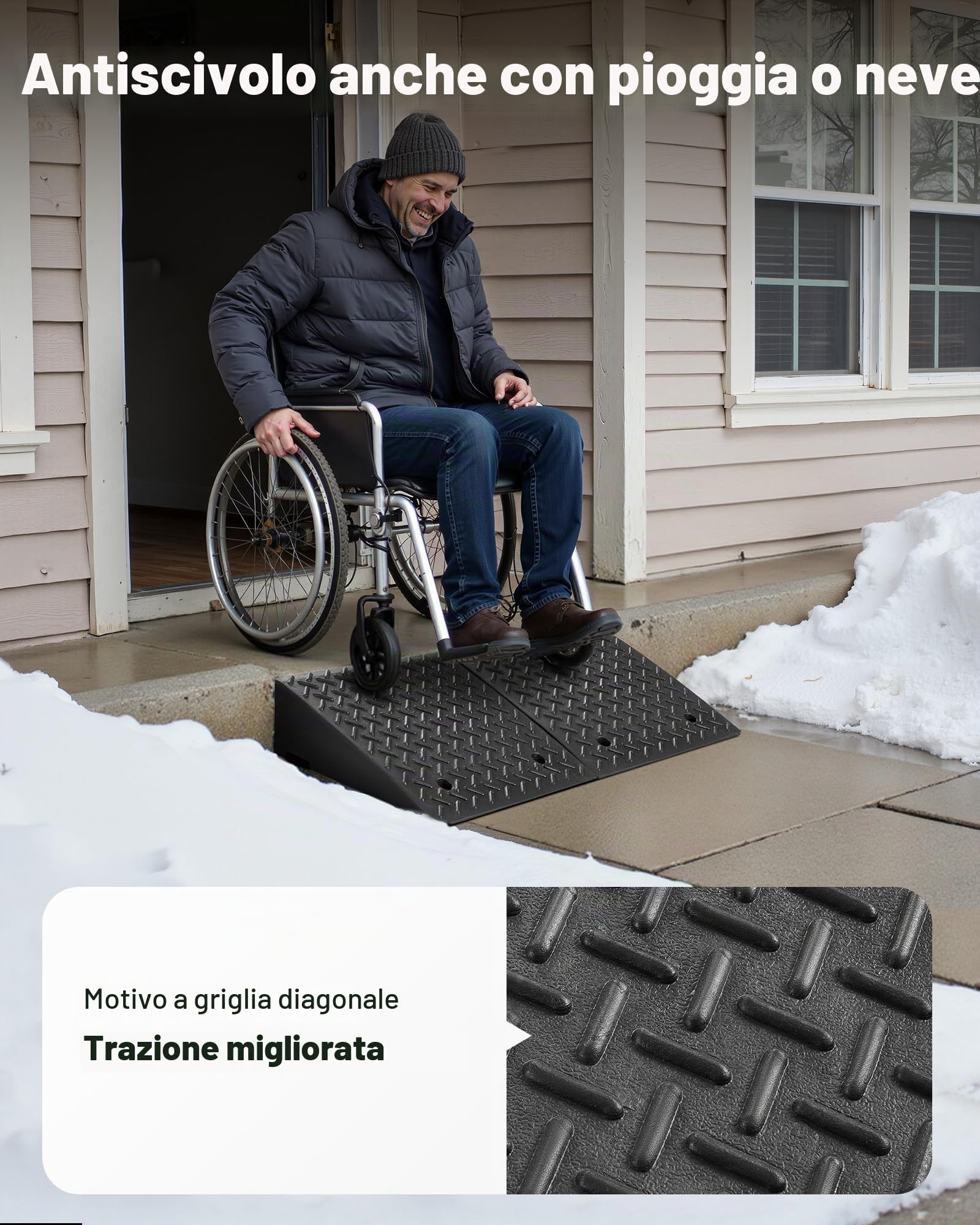 VEVOR Rampa per Marciapiede, Capacità di Carico di 3,175 T, Altezza di Salita di 17,8 cm, con Serbatoio di Drenaggio per Sedie a Rotelle, Passeggini, Motociclette, Automobili, Confezione da 2