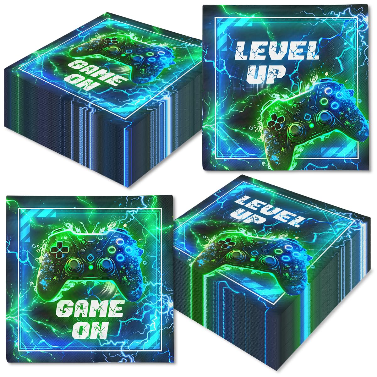 Video Game Napkins Video Game Birthday Decoration,40pcs Neon Gaming Paper Napkins for Boy Kids Player Geek Game Party Decoration Gamer Party Supplies Birthday Decor