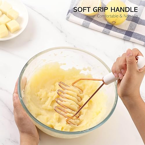 Miniatura 6 de COOK WITH COLOR Juego de utensilios de cocina de acero inoxidable chapado en cobre con asas suaves al tacto, blanco cobre, 10 piezas